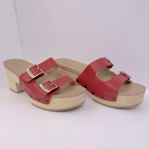 Dr Scholl’s SHOES, ORIGINAL VIBE PLATFORM, HEELED SLIDE SANDALS, RED LEATHER 10M - Picture 5 of 16